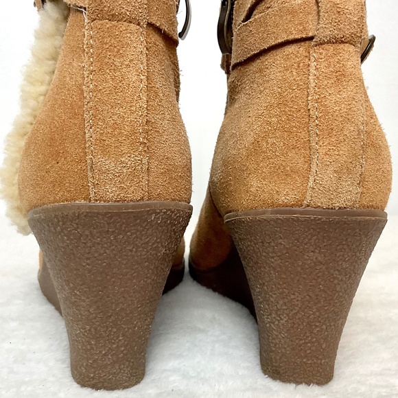 BJORNDAL AMY Fur Lined Brown Zip Up Ankle Wedge Suede Winter Booties Size 9 - Picture 9 of 16